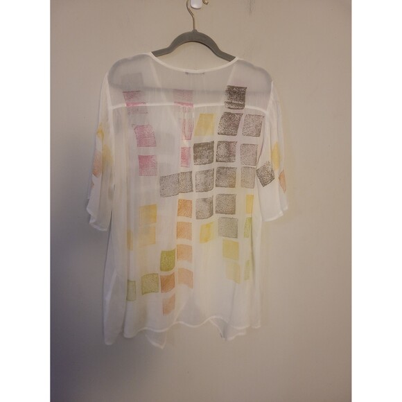 Barbara Lesser Ivory Sheer V-neck Top Sz XL Lagenlook Artsy Beachy - Picture 5 of 8